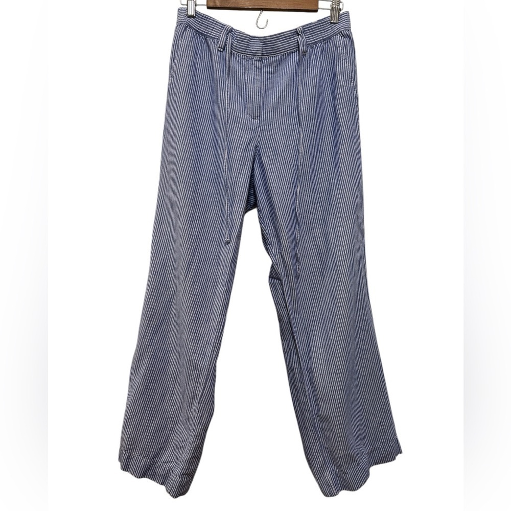 Talbots The Easy Drawstring Women’s Striped Blue Linen Blend Pants Women’s Sz 10